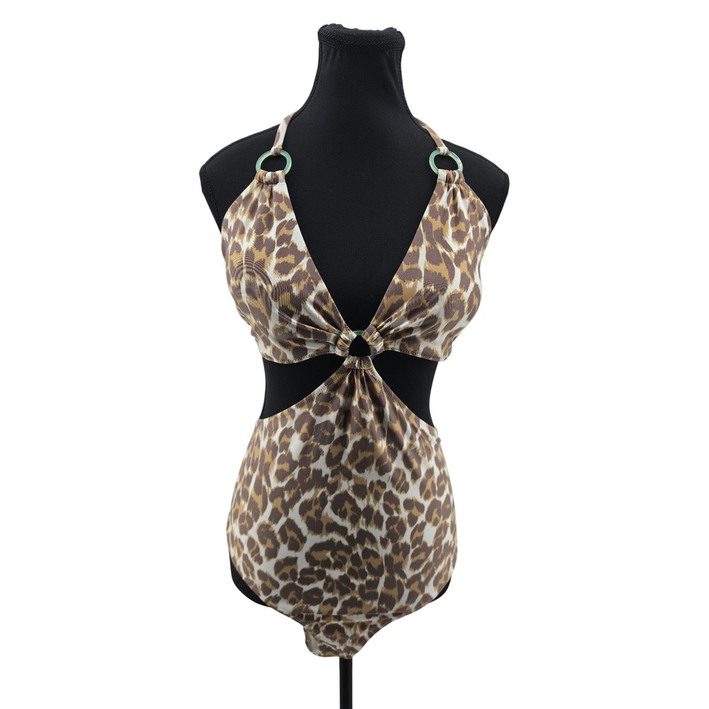 NWT Aerie Real Good Leopard Print Monokini One Piece Swimsuit Cutout Cheeky XL